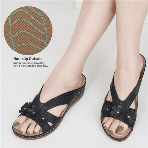 Womens Wedge Sandals Slip On Summer Platform Slides Comfy Open Toe Shoes - Picture 4 of 7